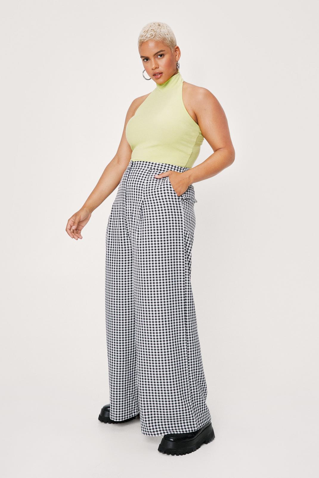 105 Plus Size Check Print High Waisted Pants image number 2
