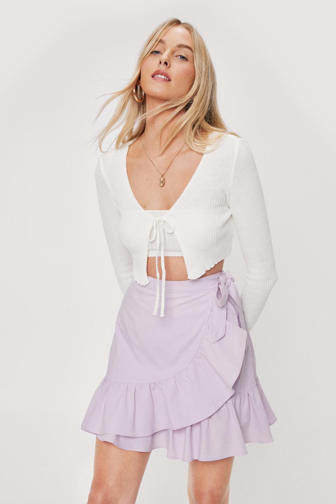 Lilac Linen Mix Ruffle Wrap Mini Skirt image number 1