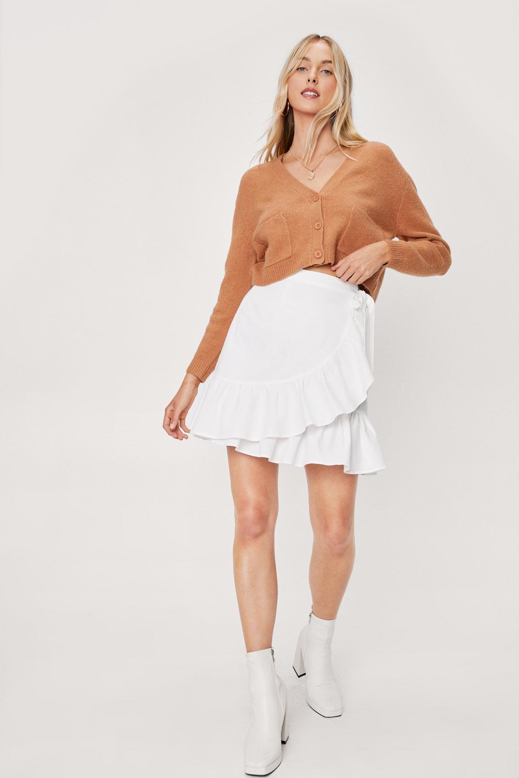 White Linen Mix Ruffle Wrap Mini Skirt image number 1