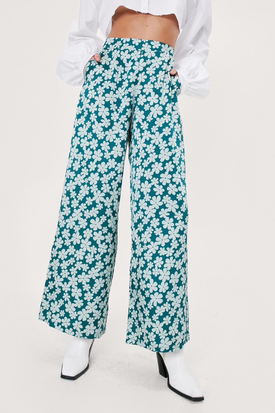 130 Satin Floral Print Wide Leg Trousers image number 2