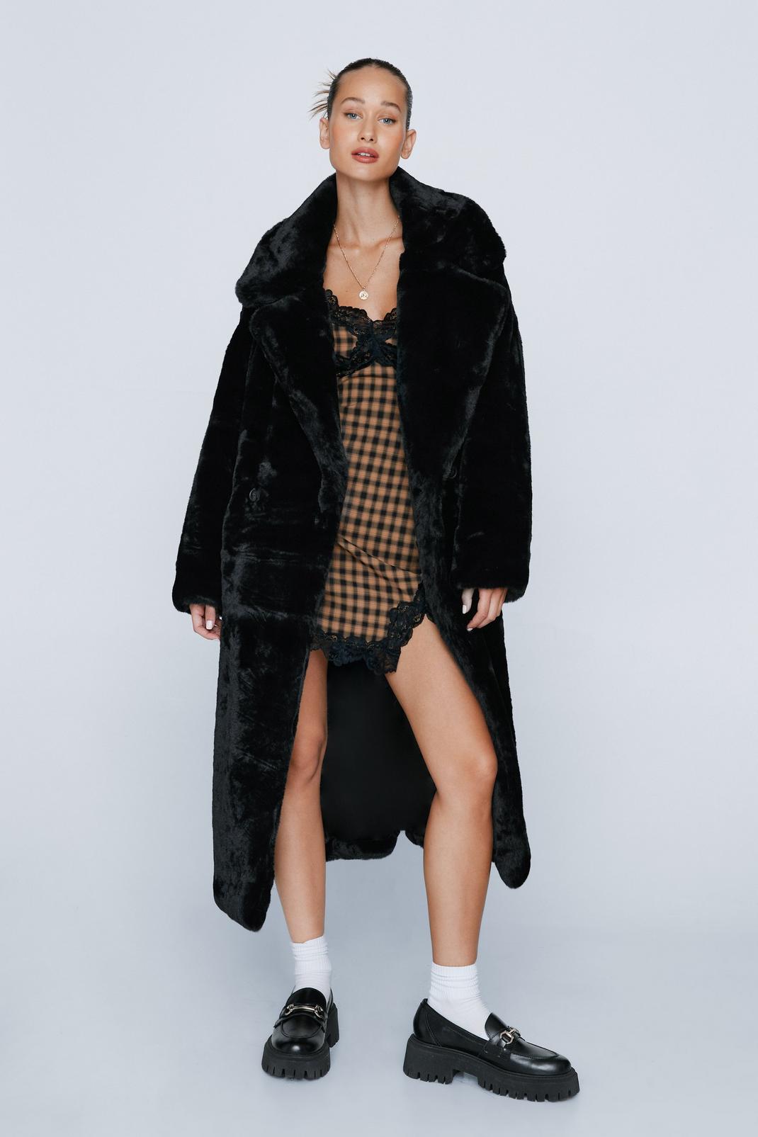 Black Petite Longline Faux Fur Coat image number 1