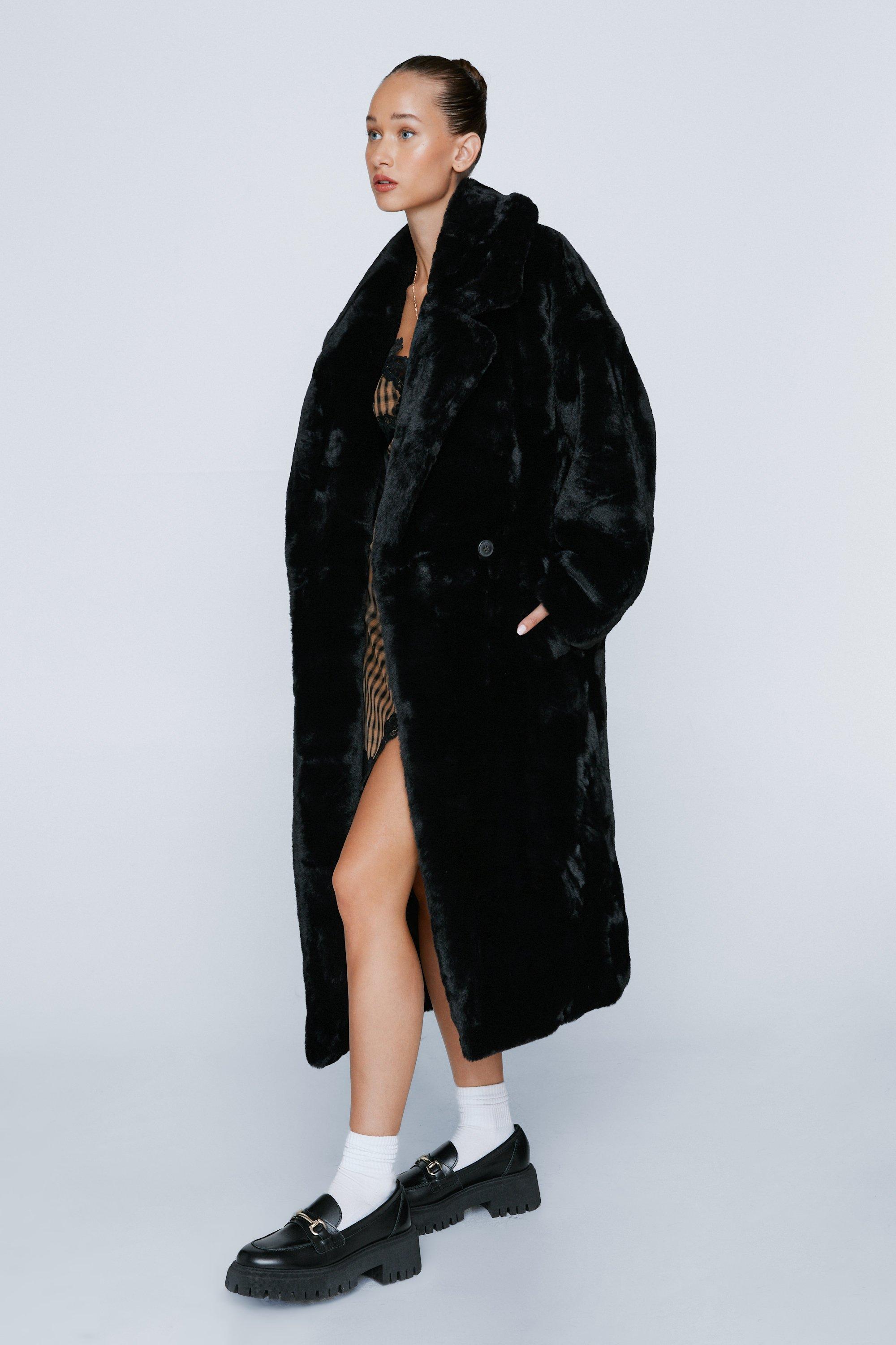 Petite black outlet faux fur coat