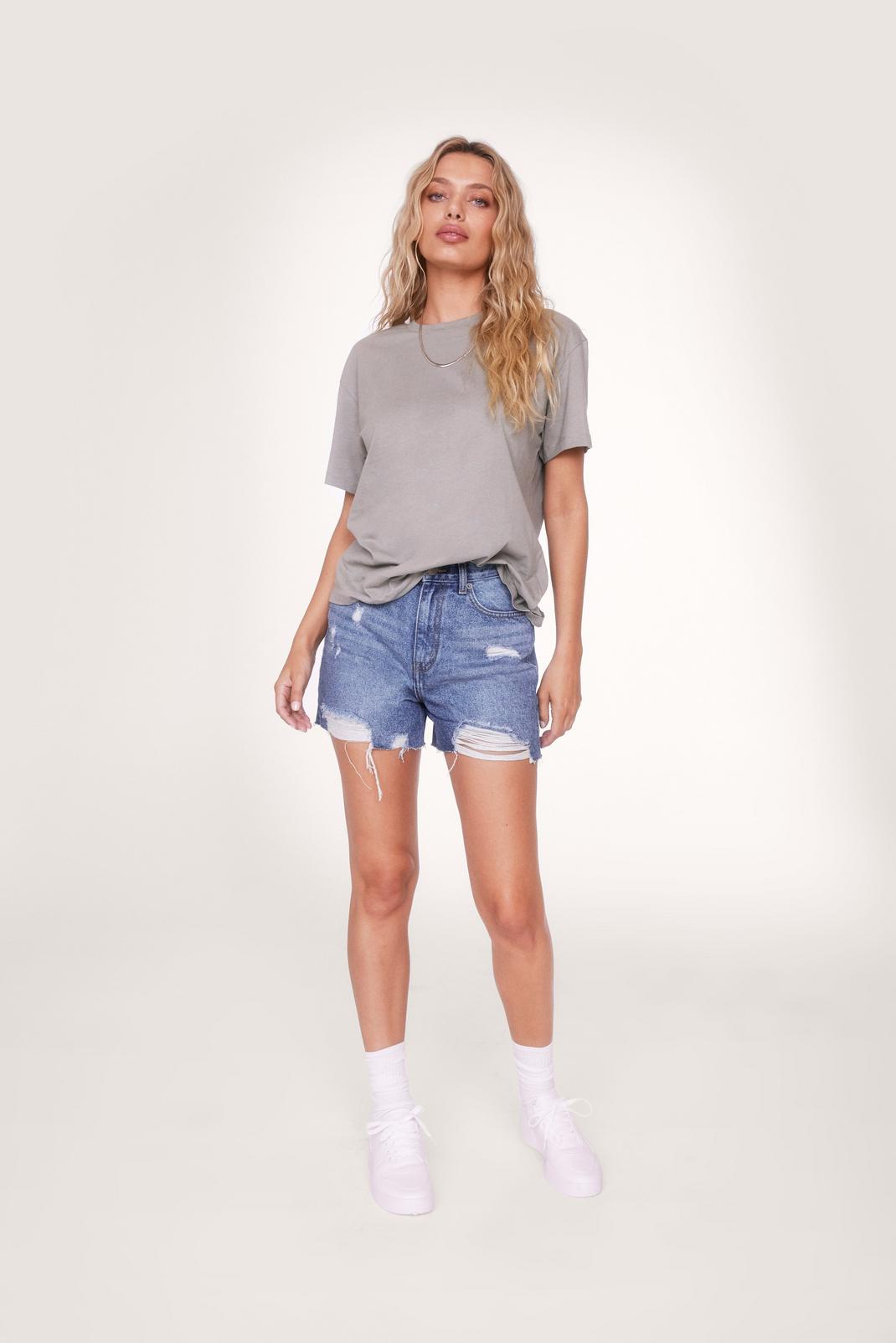 340 Organic Denim Distressed High Waisted Shorts image number 2