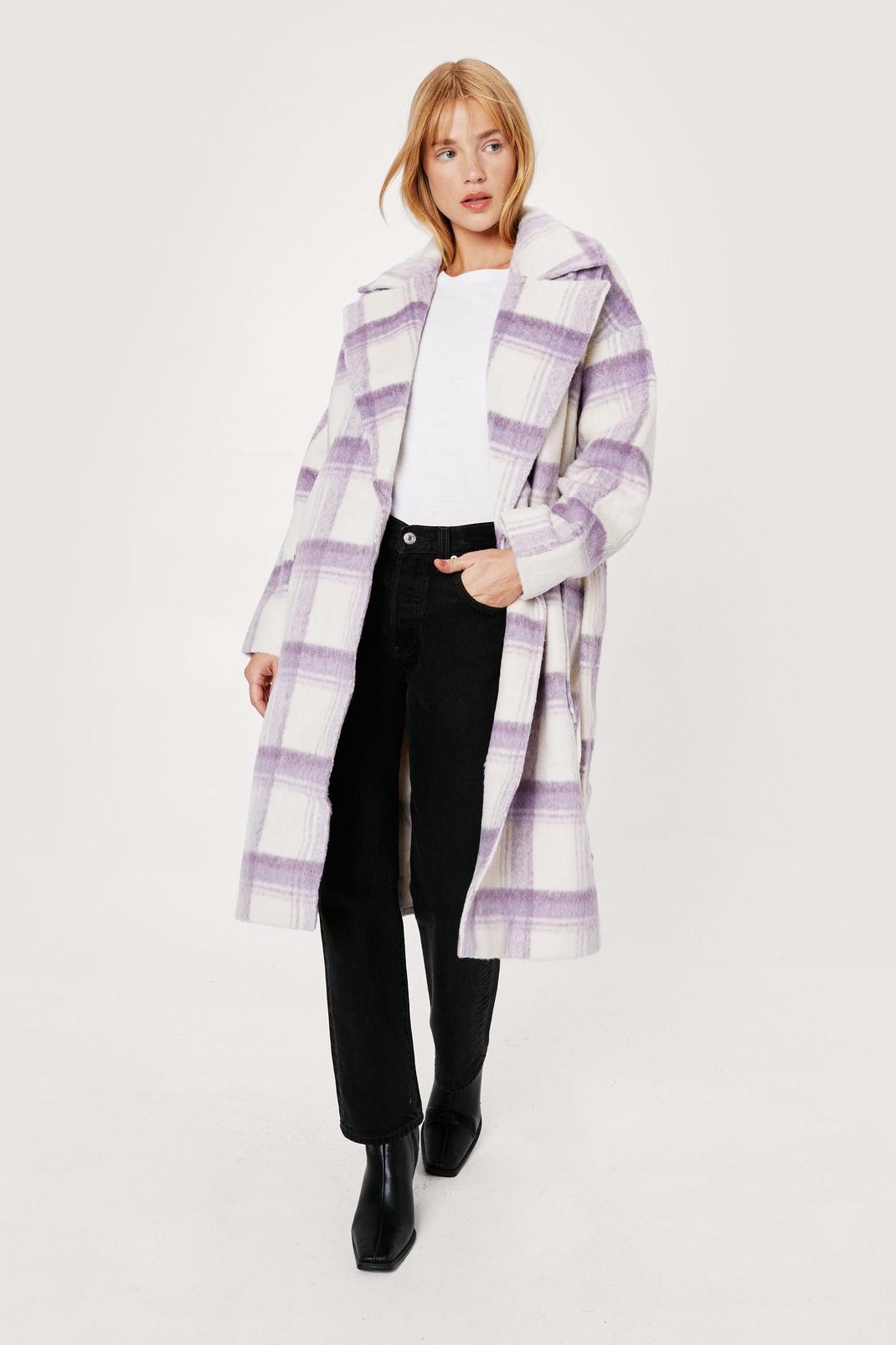 Petite - Manteau effet laine ceinturé à imprimé carreaux, Lilac image number 1