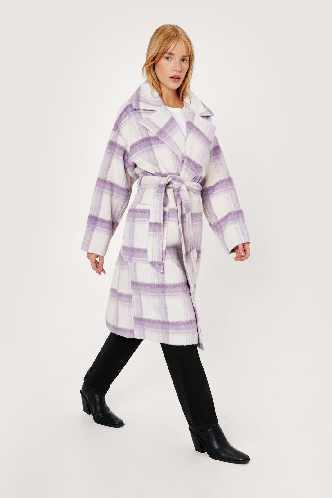 137 Petite Lilac Check Wool Look Coat image number 2