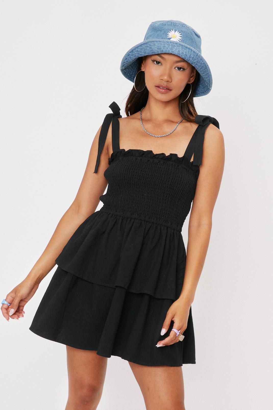 Black Petite Open Back Ruched Side Mini Dress image number 1