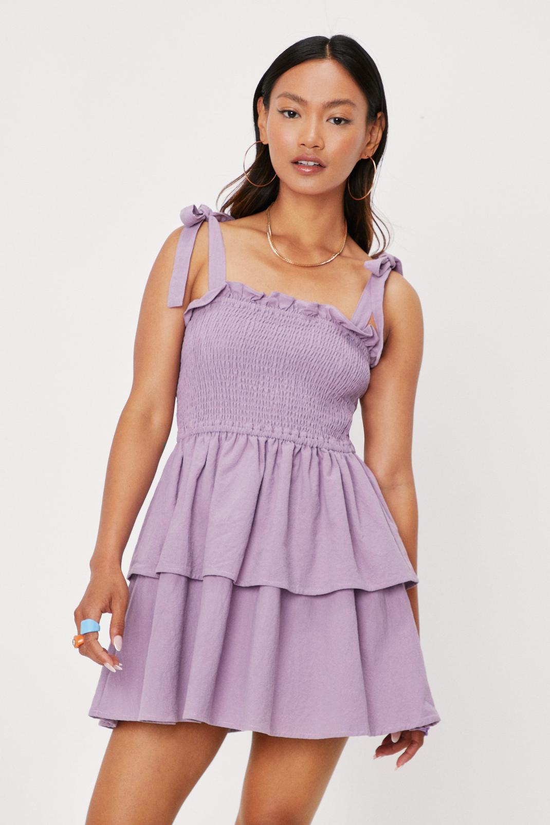 Purple Petite Open Back Ruched Side Mini Dress image number 1