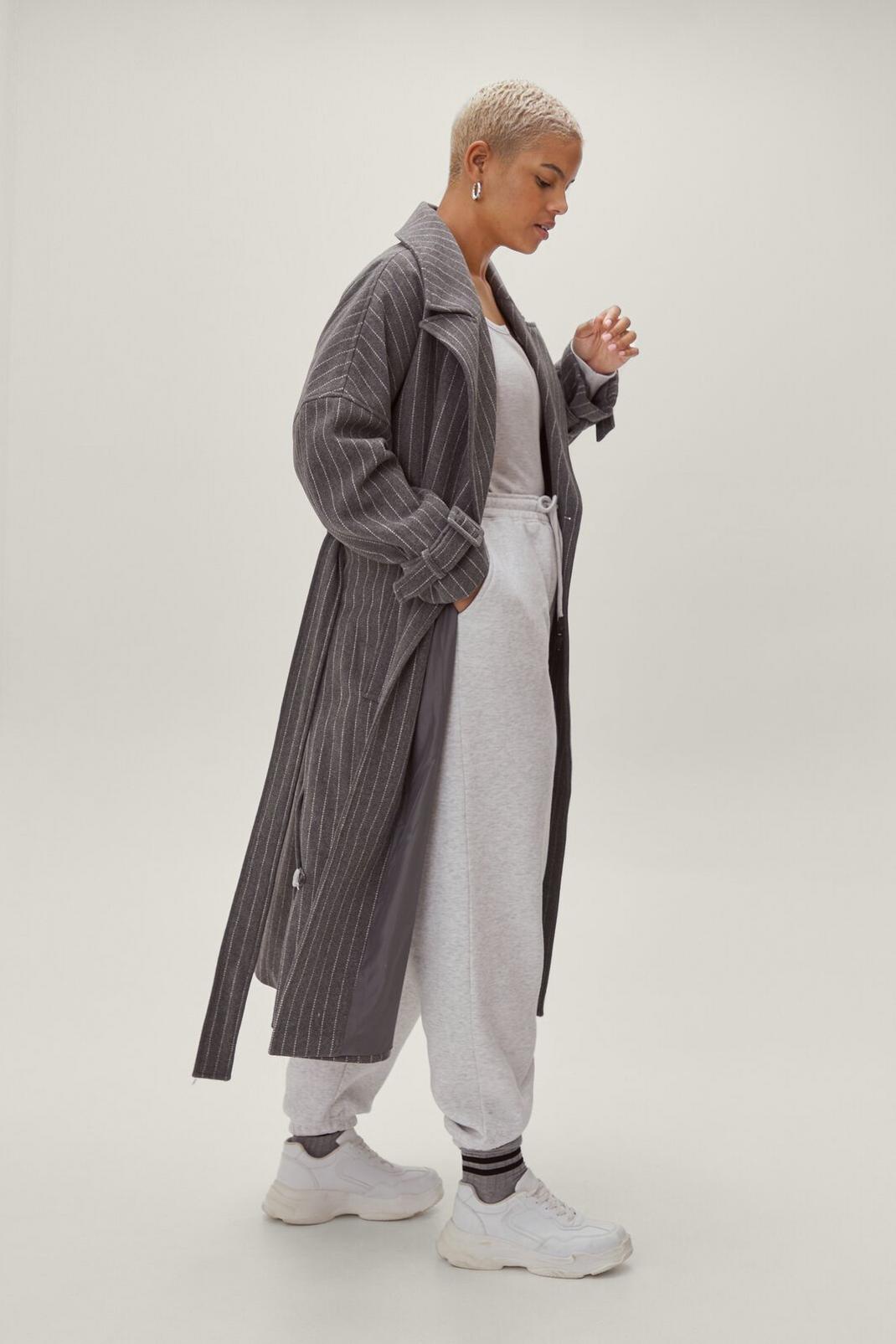 Plus Size Pinstripe Belted Wool Look Coat, 131 image number 2