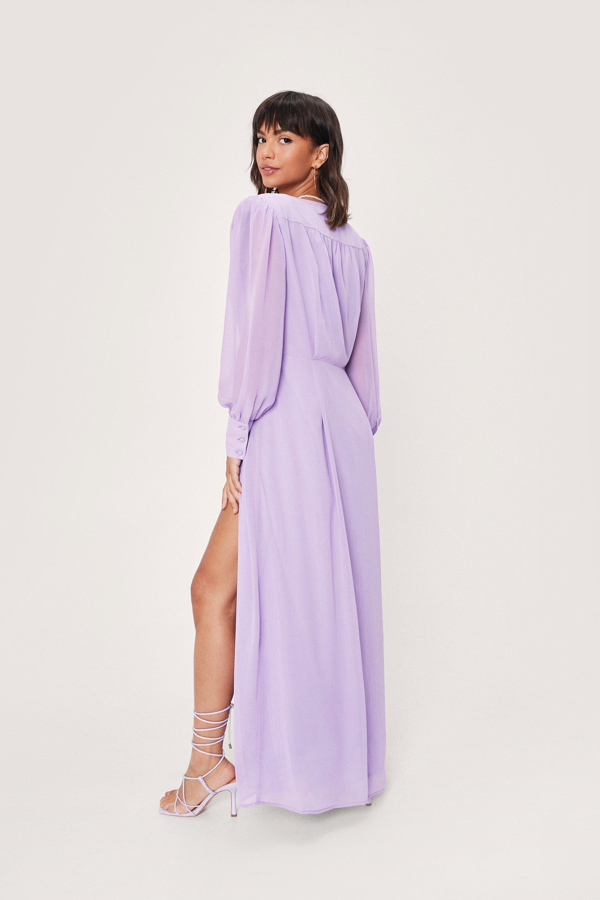 Sheer Sleeve Maxi Slit Wrap Dress | Nasty Gal