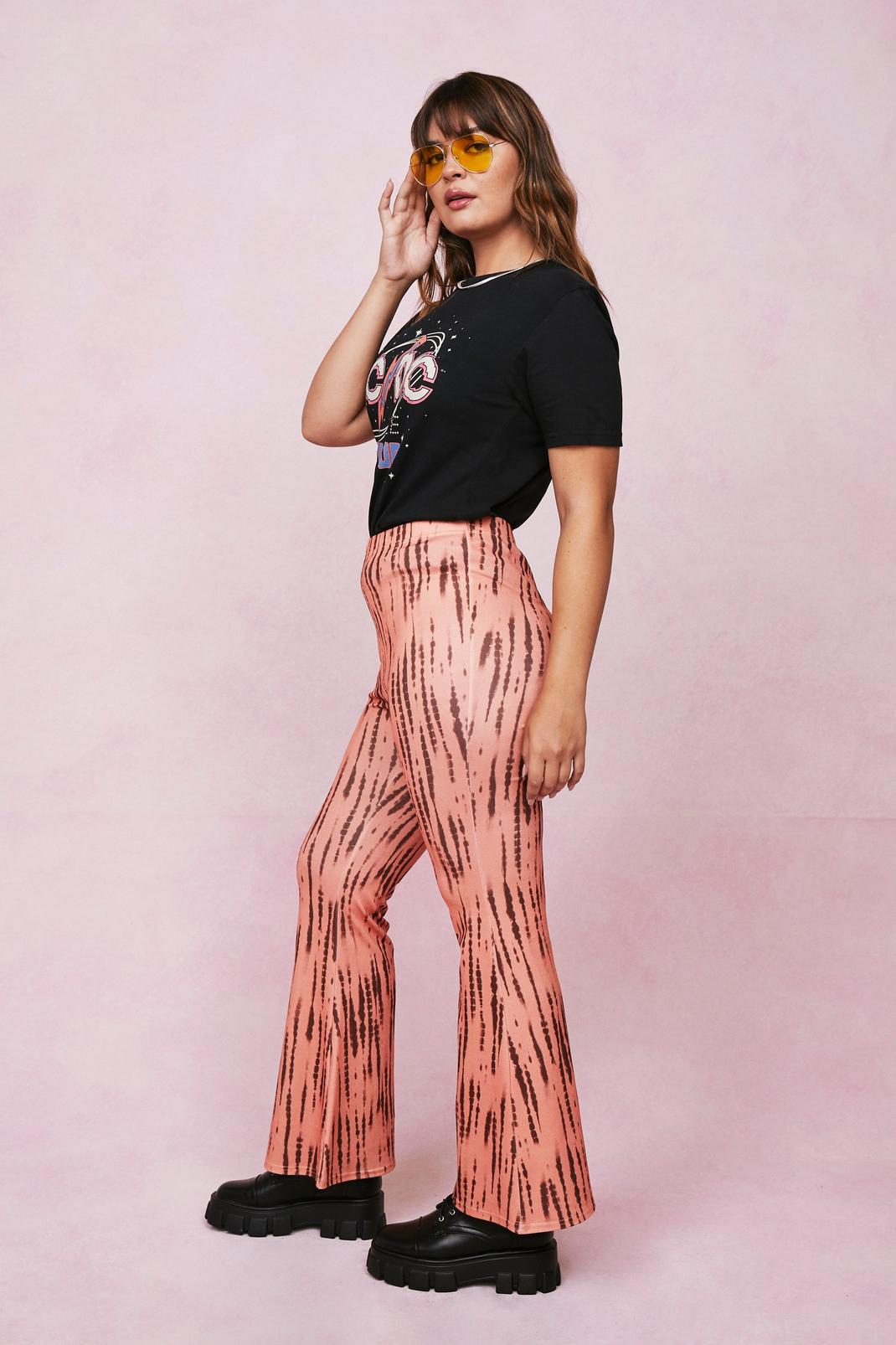 Grande Taille - Pantalon flare taille haute effet tie dye, Brown image number 1