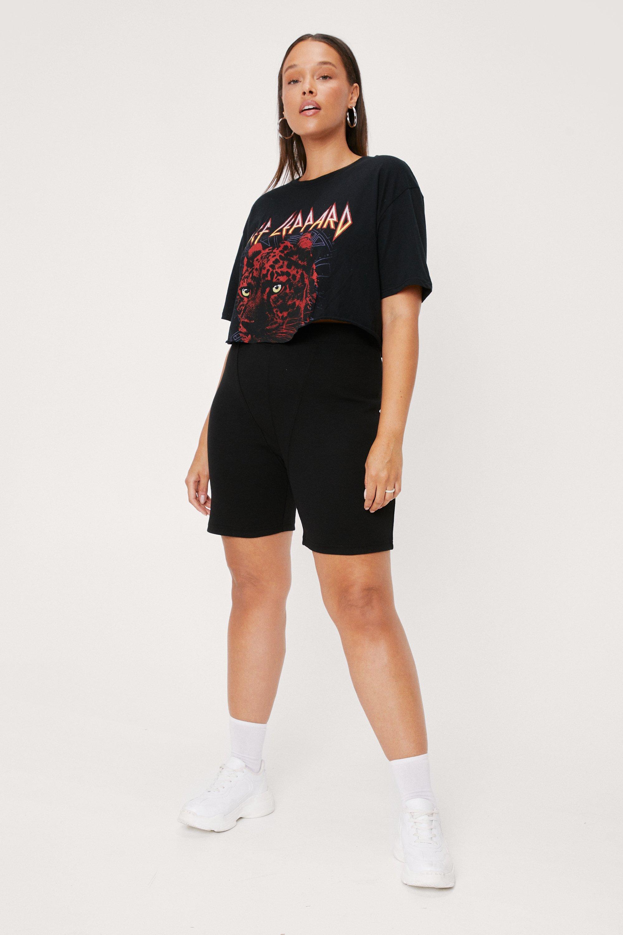 Plus Black Ribbed Biker Shorts, Plus Size