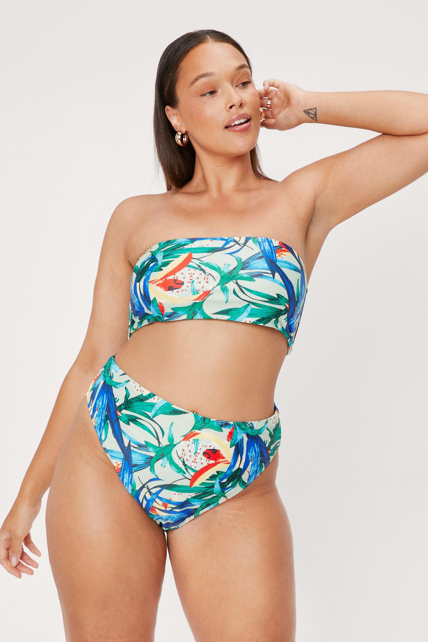 130 Plus Size Tropical Print Bandeau Bikini Top image number 1