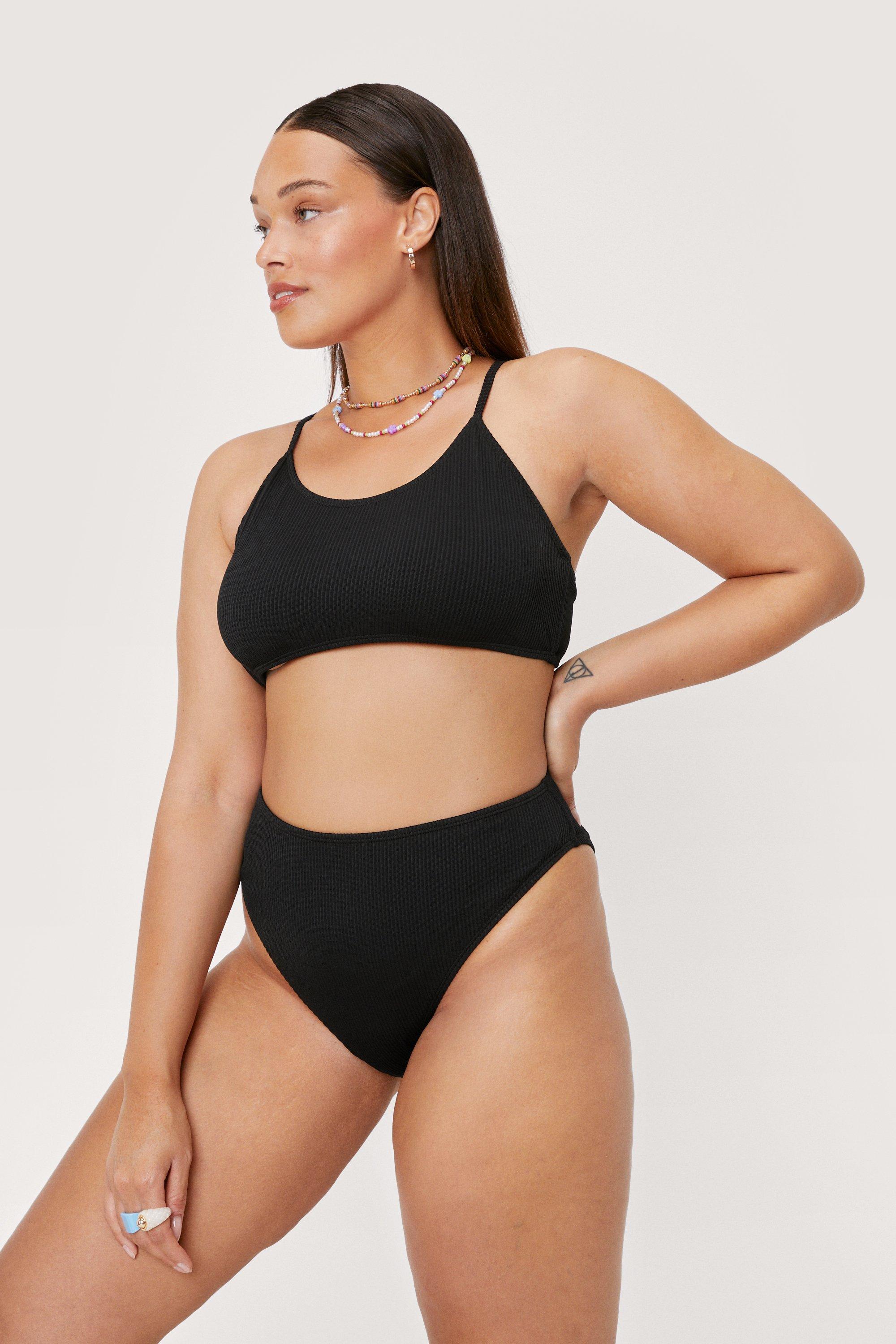 Plus Size Rib Lace Up Back Bikini Top