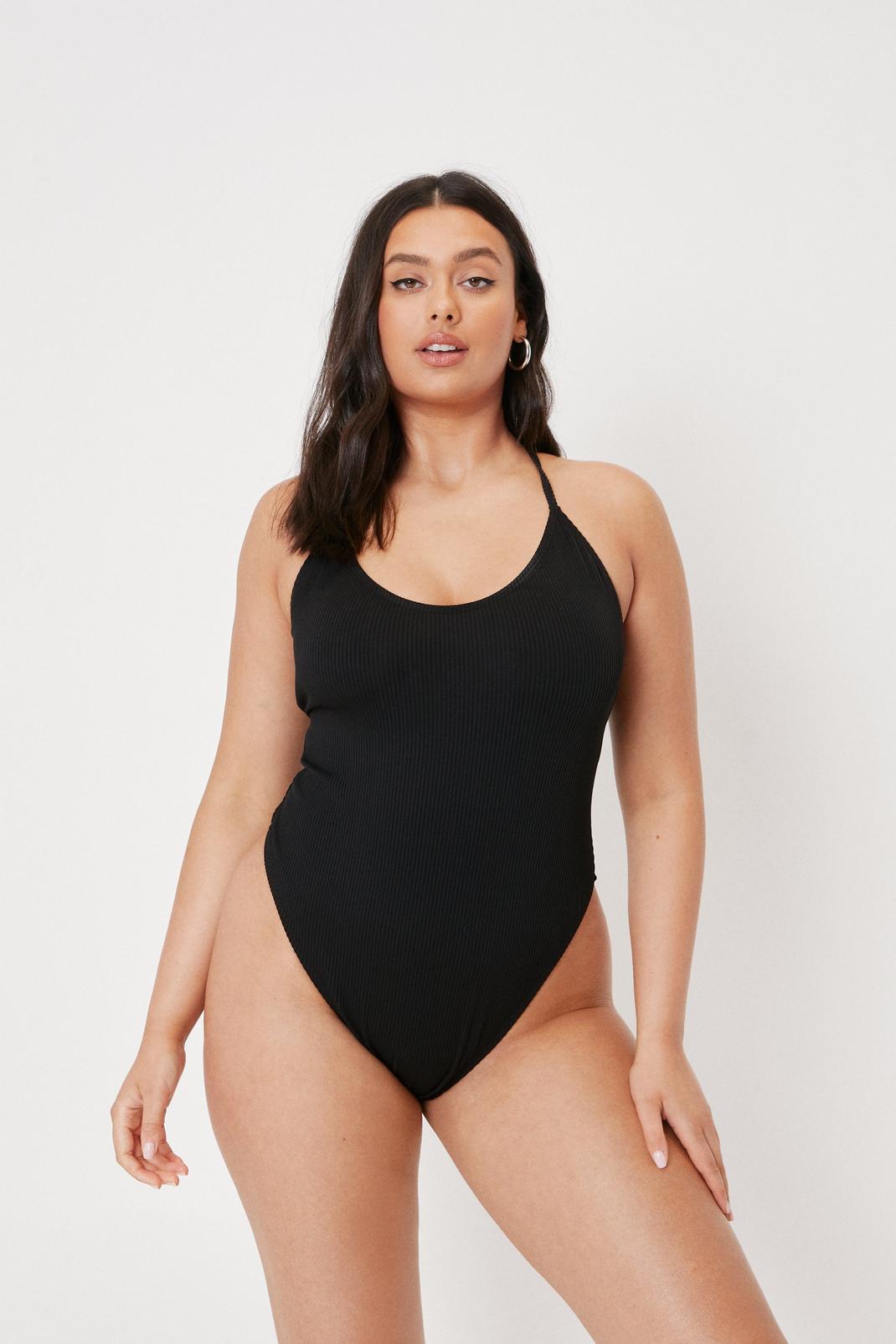105 Plus Size Ribbed Tie Back Swimsuit image number 2