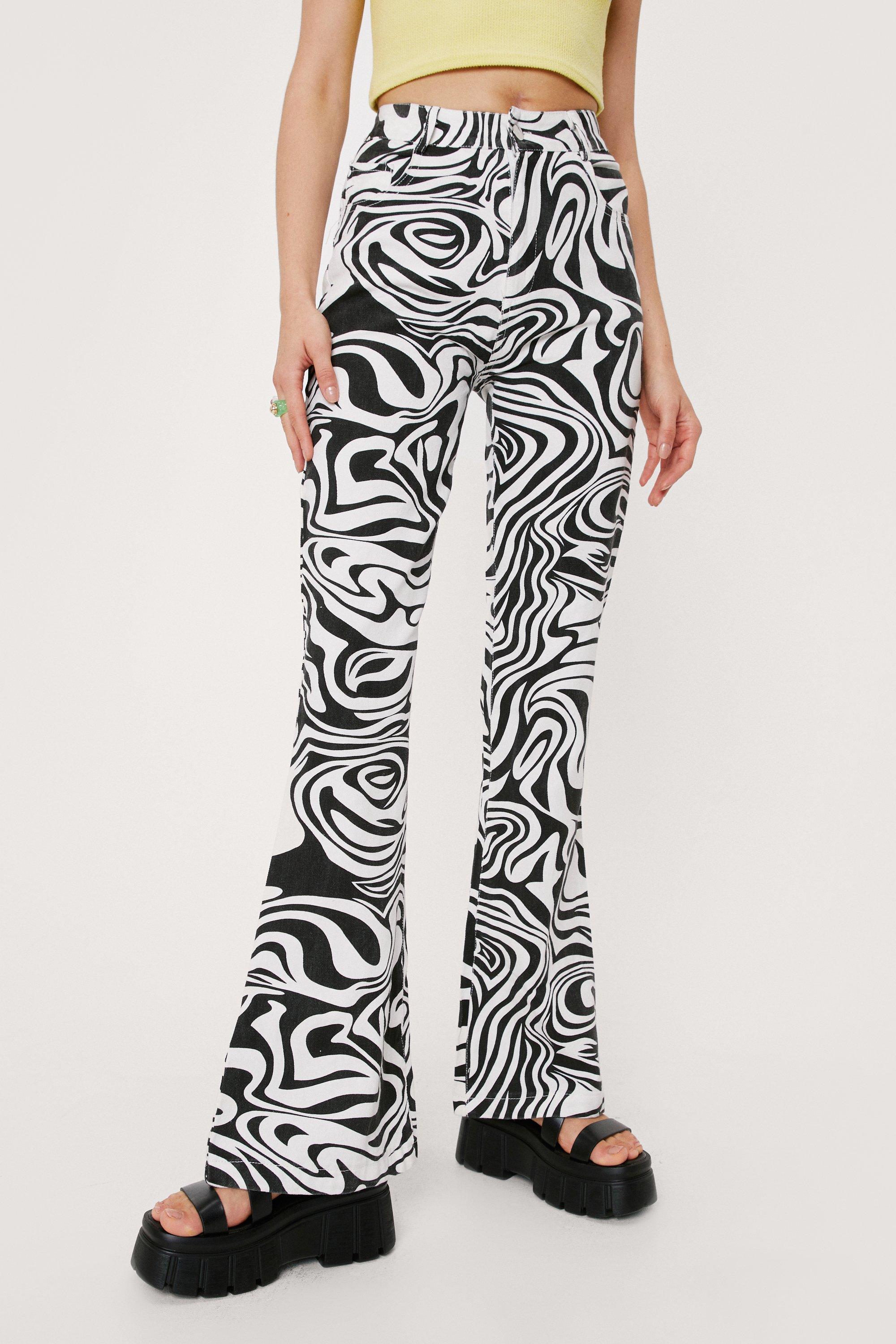 black and white print jeans