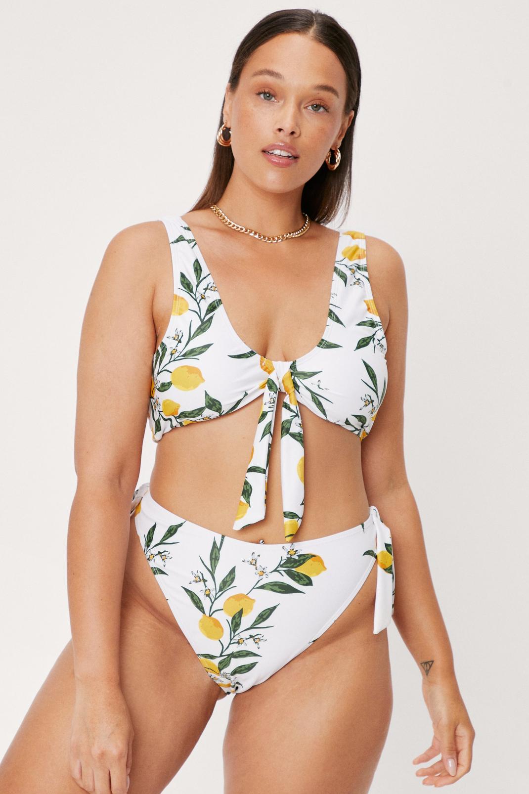 173 Plus Size Lemon Print Tie Back Bikini Set image number 1