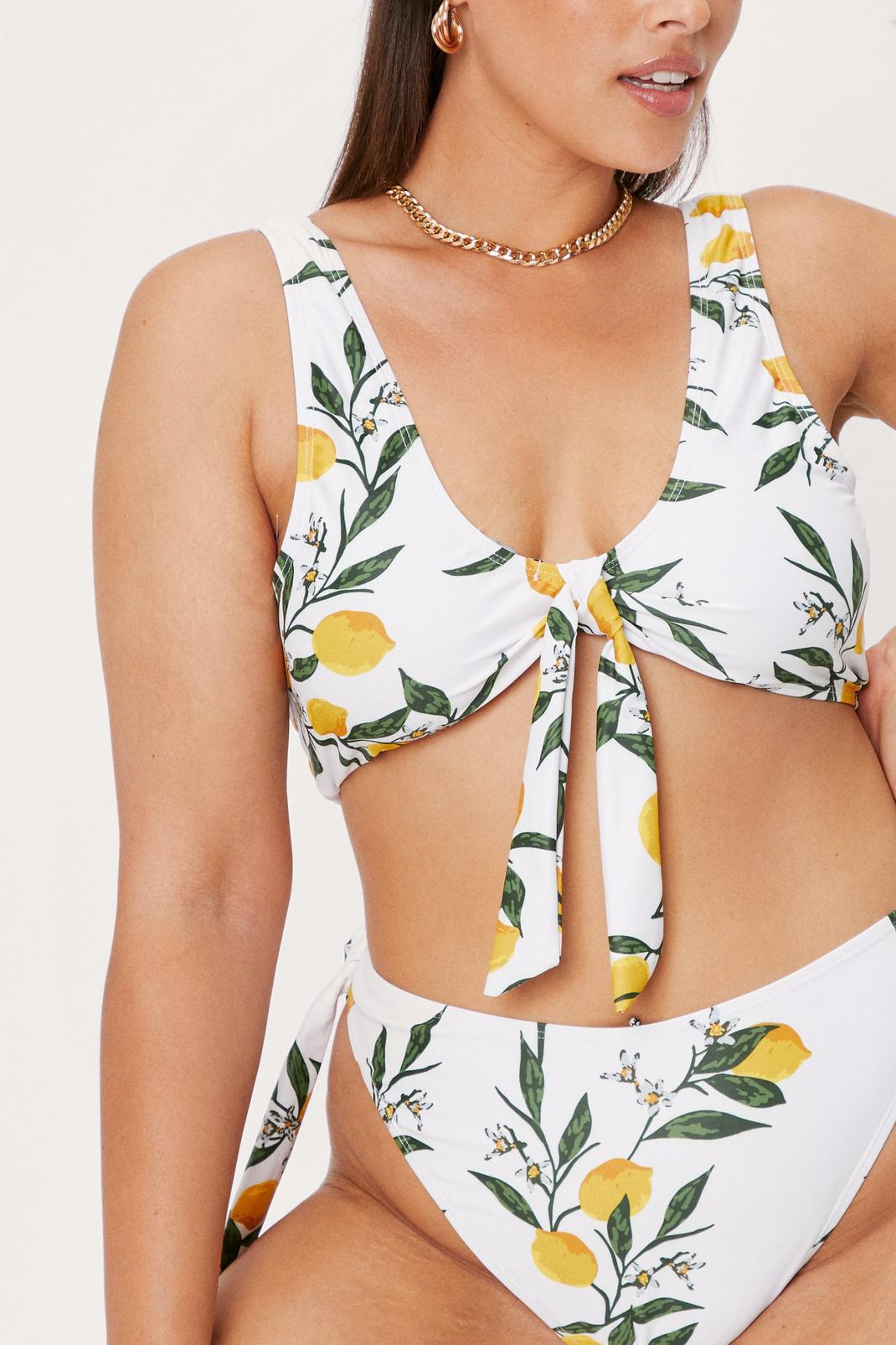 173 Plus Size Lemon Print Tie Back Bikini Set image number 2
