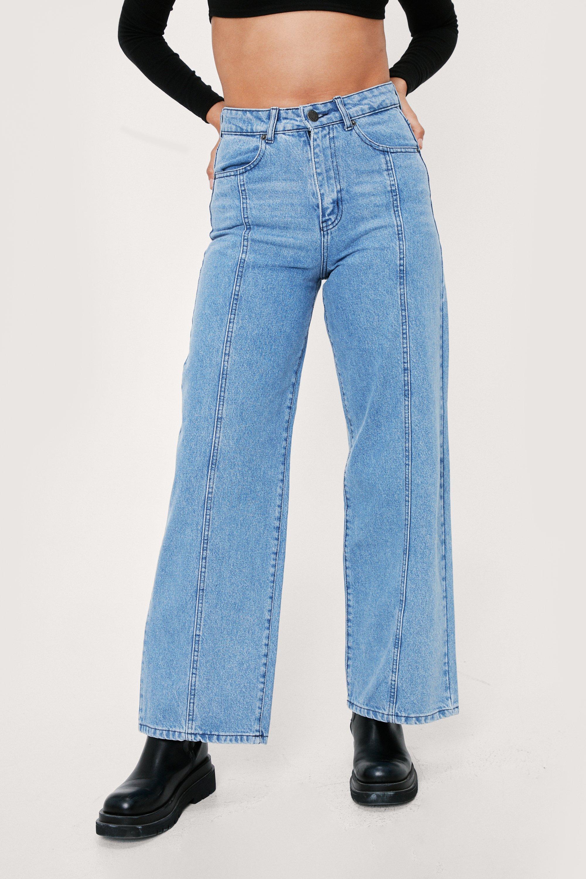 Denim Stitch Front Wide Leg Jeans