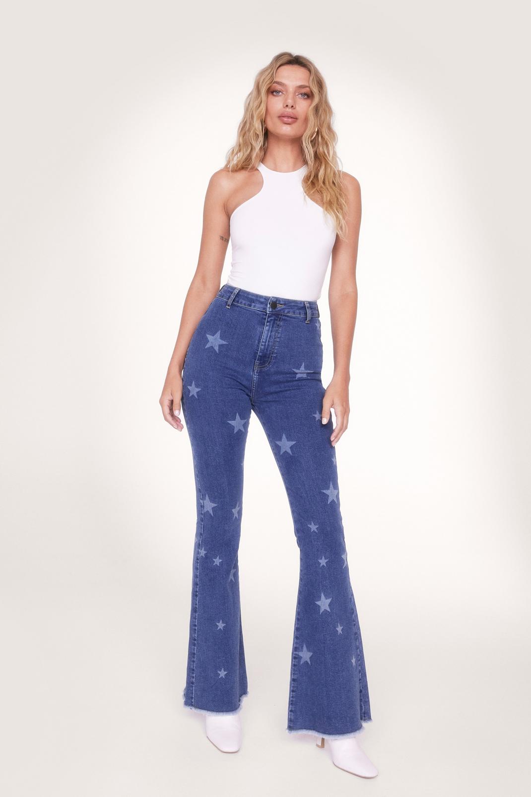 391 Recycled Cotton Star Print Flared Jeans image number 2