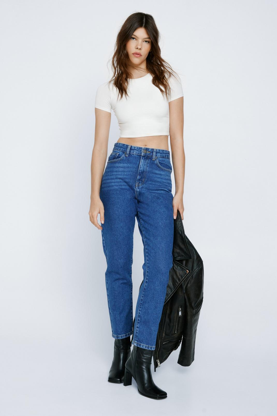 Mid blue Organic Denim High Waisted Mom Jeans image number 1