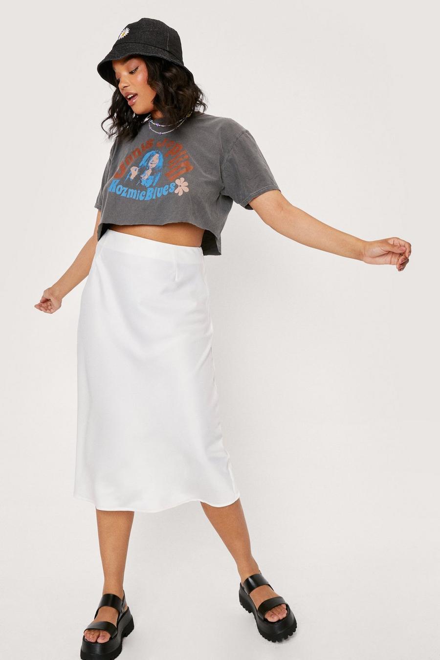 Plus Size Satin High Waisted Midi Skirt