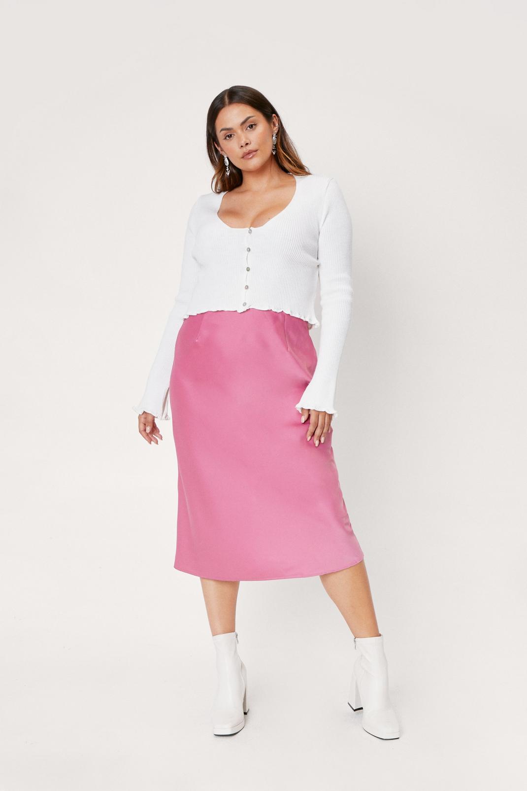 Mauve Plus Size Satin Midi Skirt image number 1
