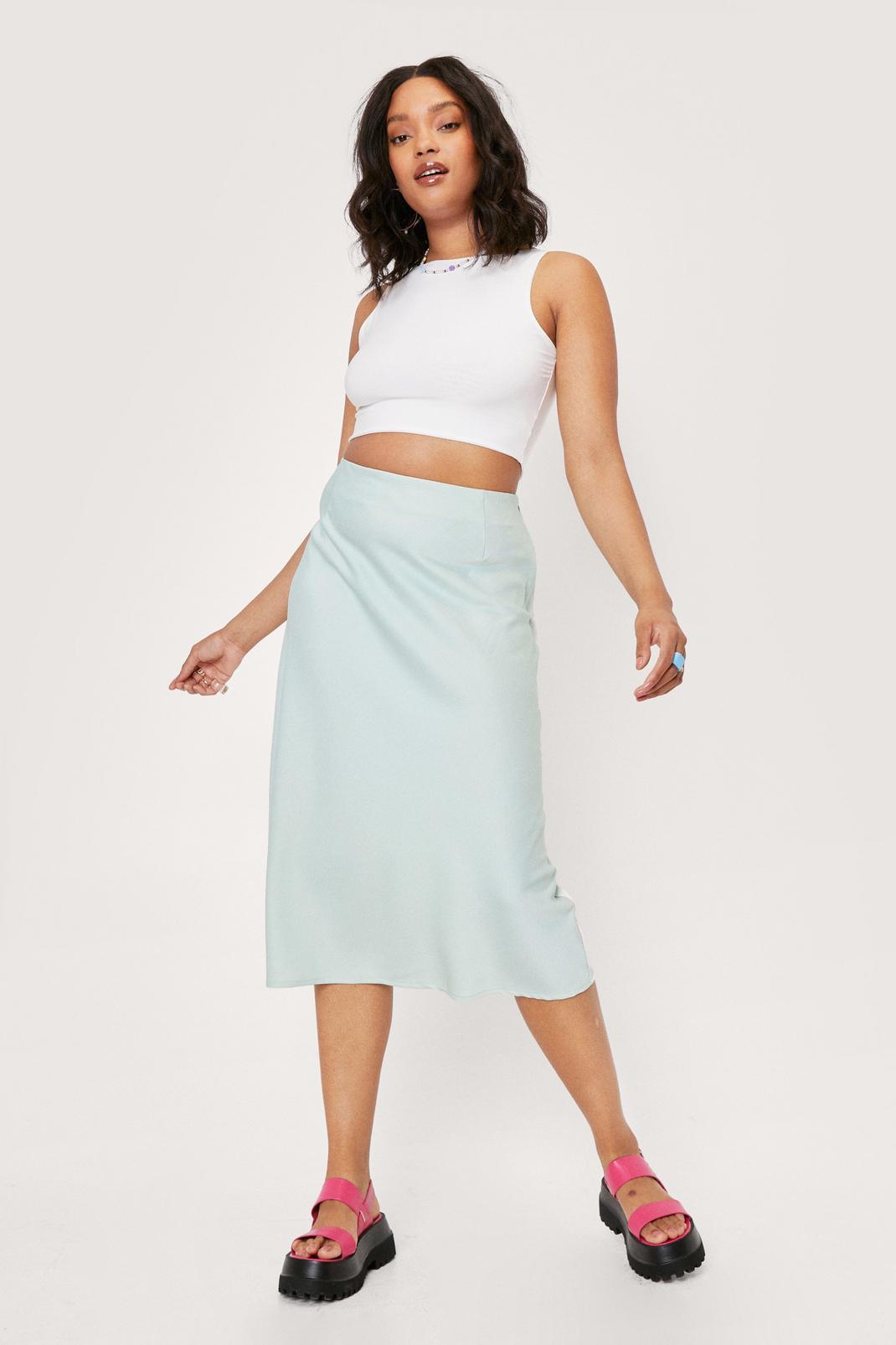 Sage Plus Size Satin Midi Skirt image number 1