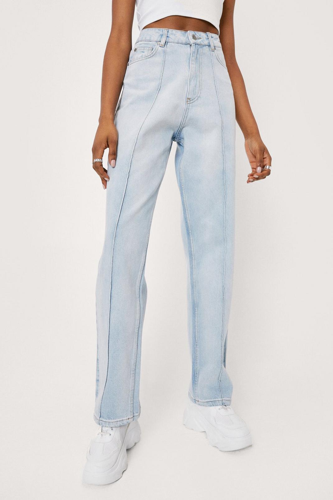 Light blue High Waisted Seam Detail Straight Leg Jeans image number 1