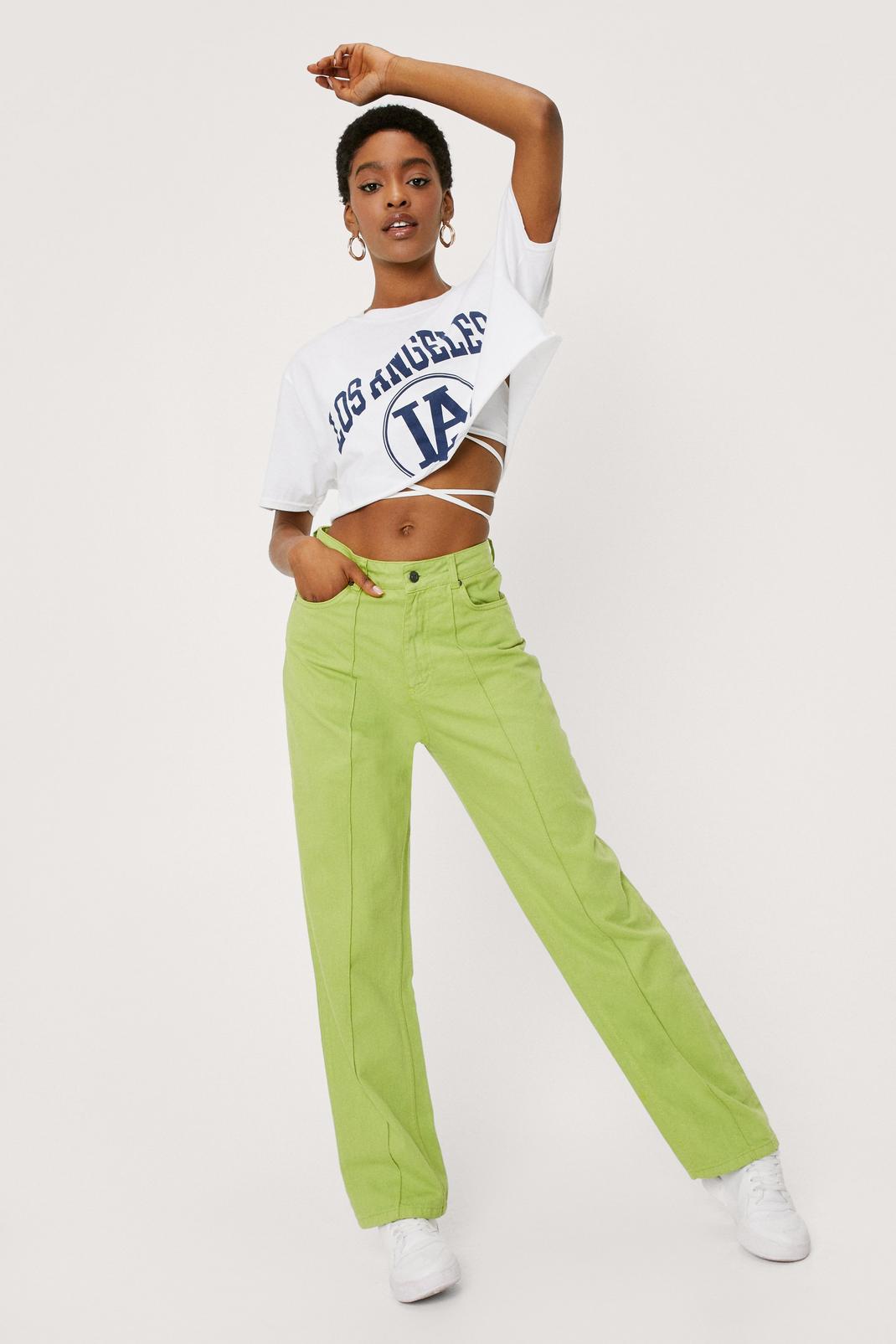 Lime High Waisted Seam Detail Straight Leg Jeans image number 1