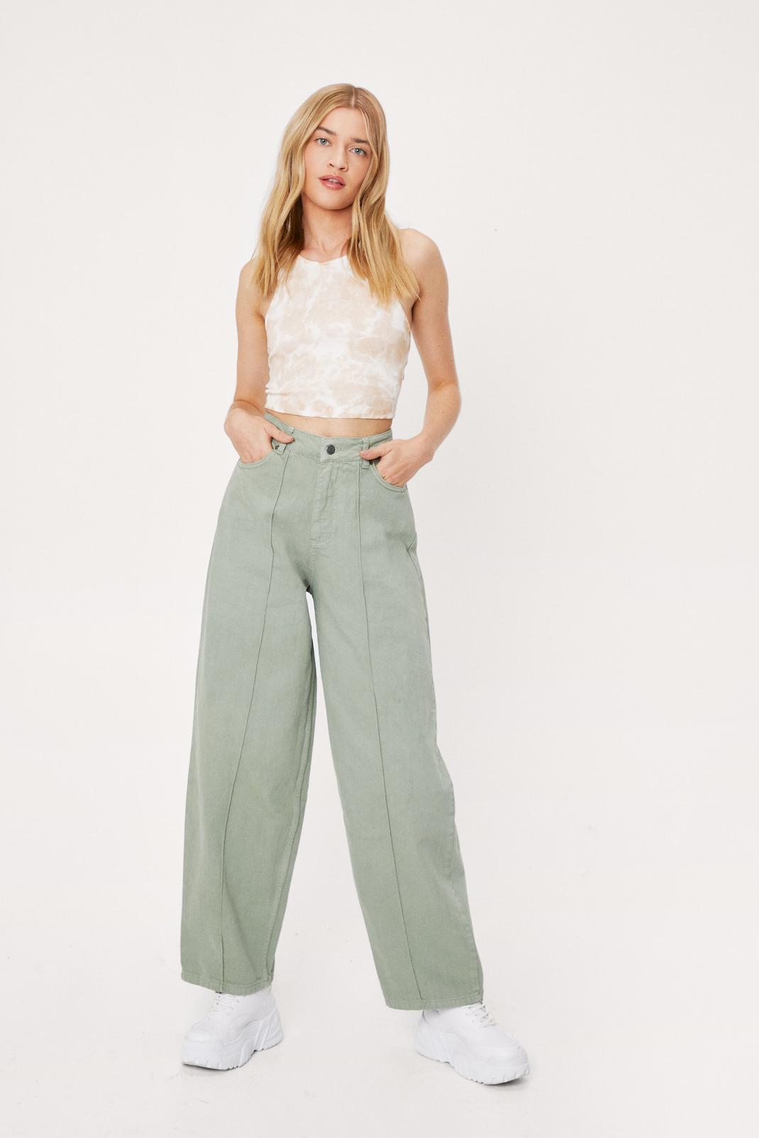 Green Seam Front Wide Leg Jeans image number 1