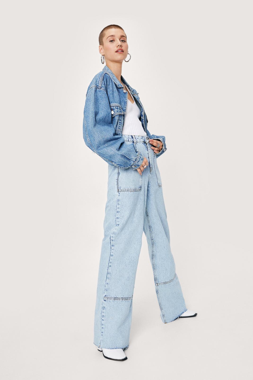 Jean large taille haute à poches oversize cousues, Light blue image number 1