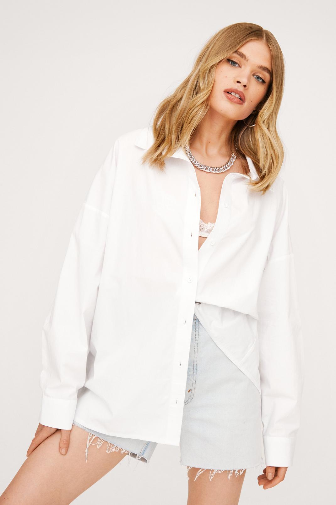 White Oversized Cotton Button Down Shirt image number 1