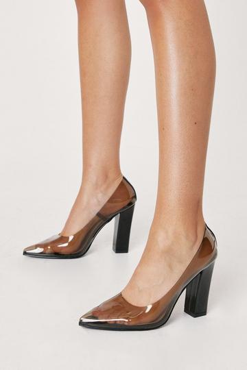Faux Leather Clear Court Block Heels black