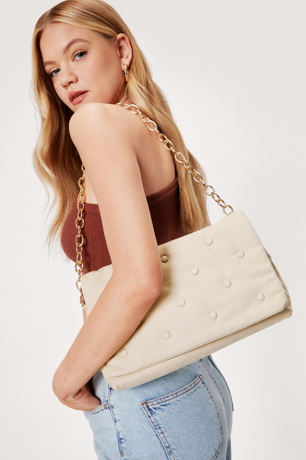 Oatmeal Woven Chunky Chain Shoulder Bag image number 1