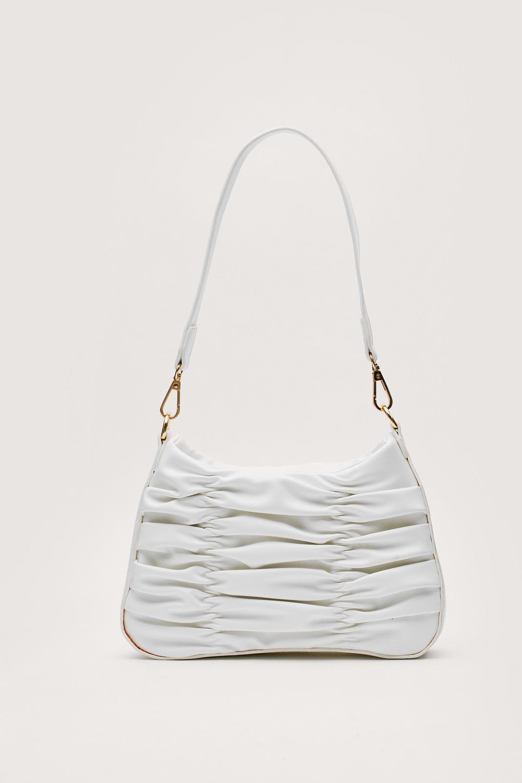 White Faux Leather Ruched Zip Shoulder Bag image number 1