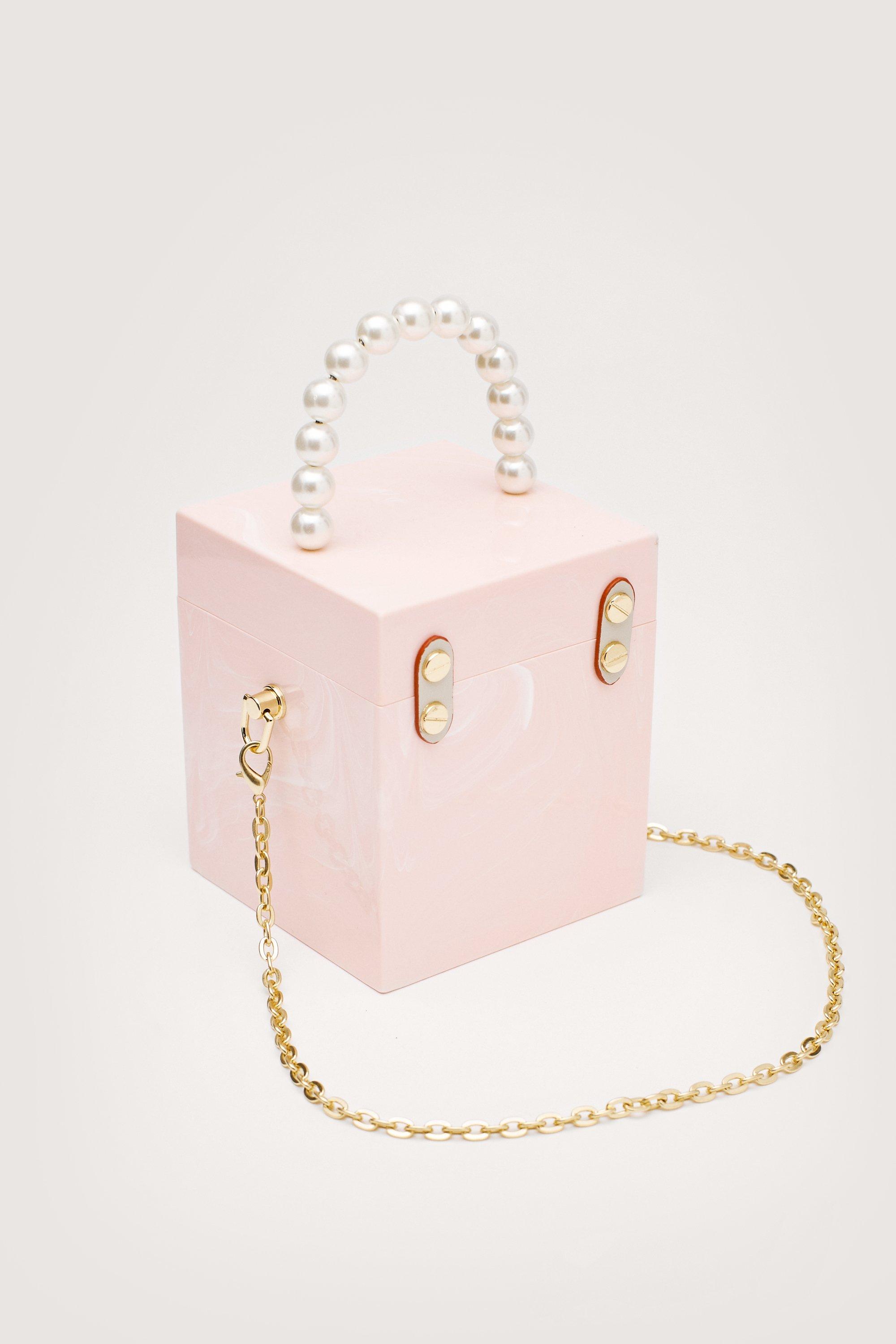 Pearl Inspired Handle Crossbody Box Bag