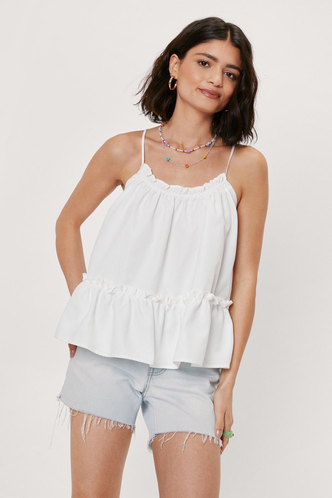 White Ruffle Detail Strappy Cami Top image number 1