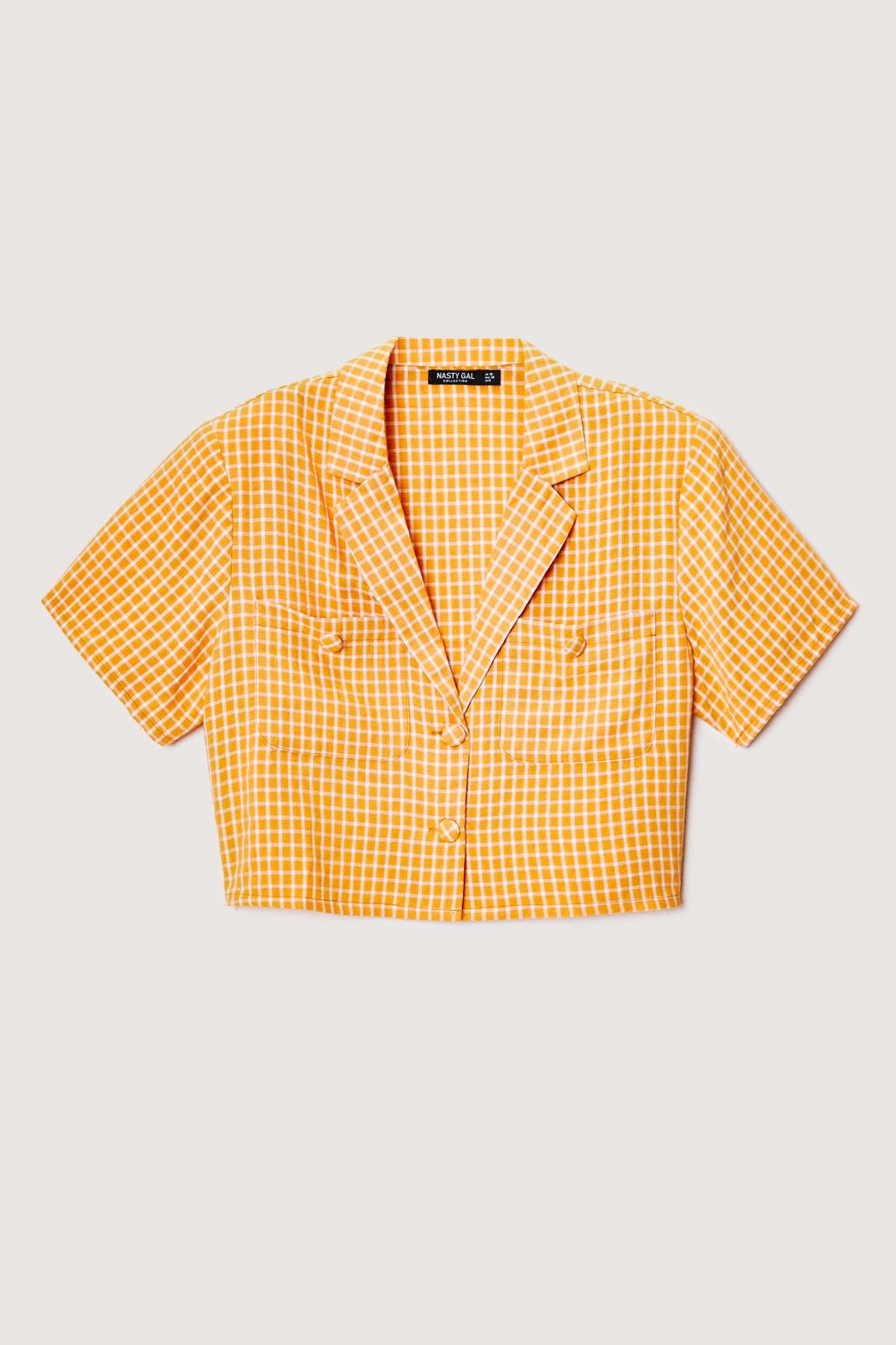 Orange Gingham Print Cropped Short Sleeve Shirt image number 1