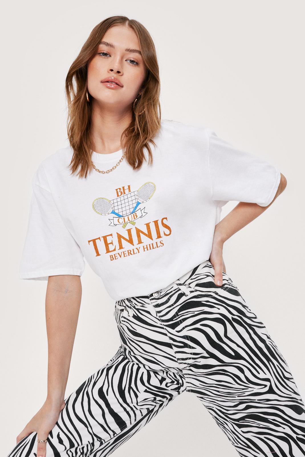 T-shirt oversize à impressions Tennis, White image number 1