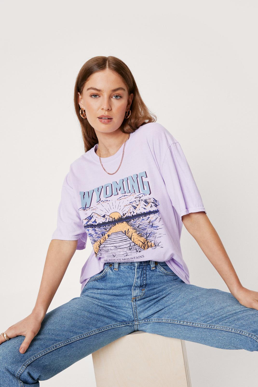 Lilac Wyoming Washed Short Sleeve Graphic T-Shirt image number 1