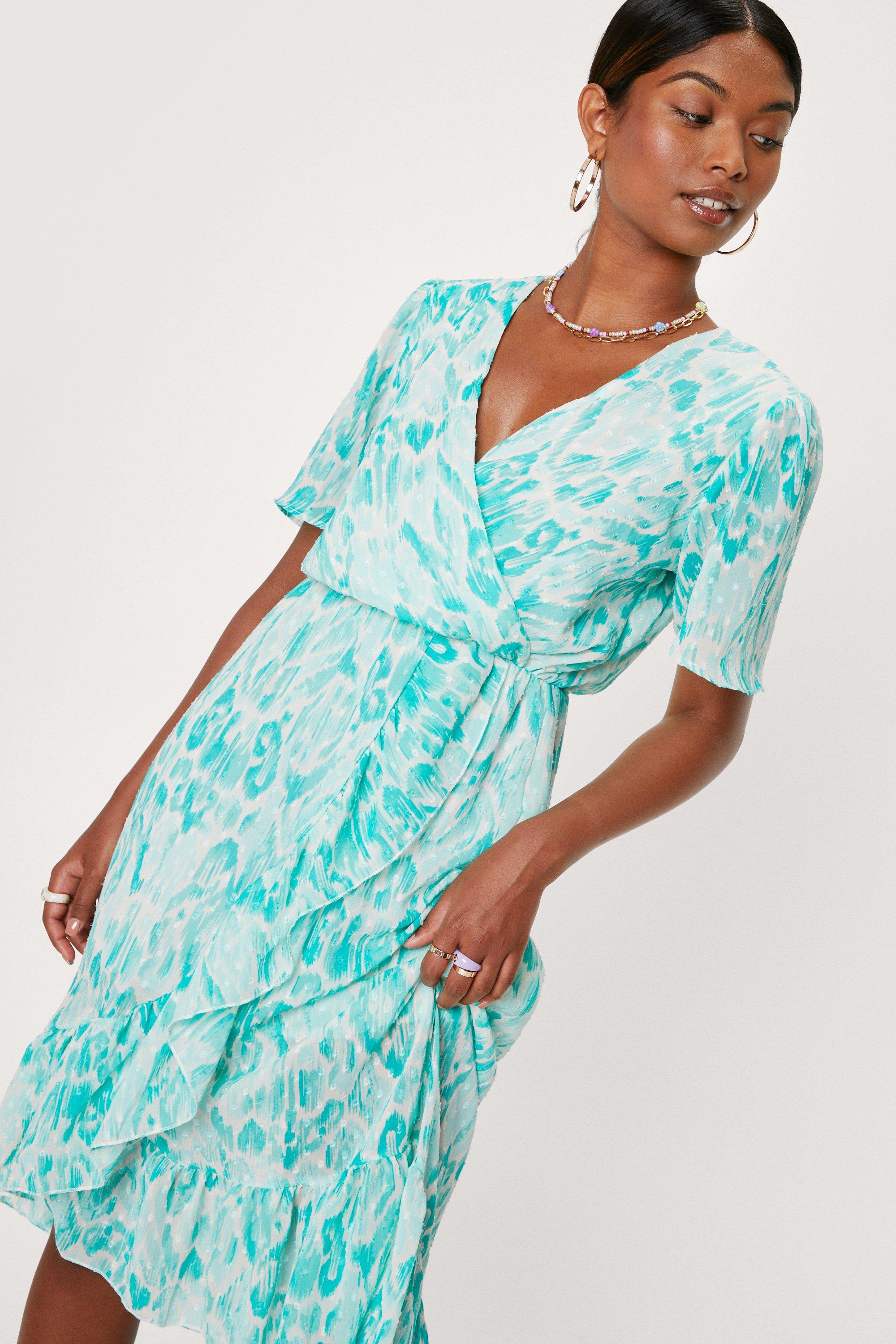 Abstract Print Ruffle-Trim Dress