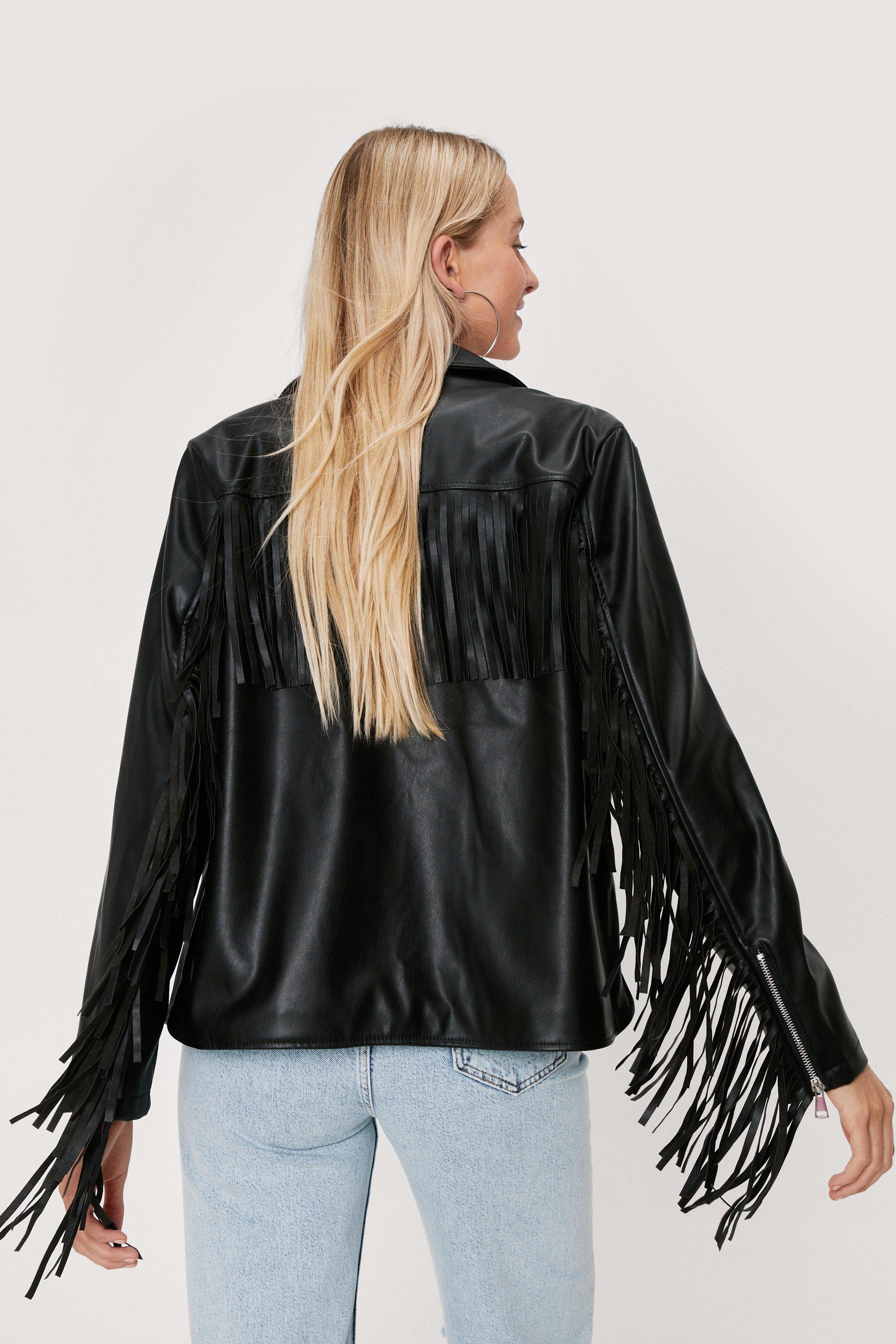 leather jacket with fringe sleeves