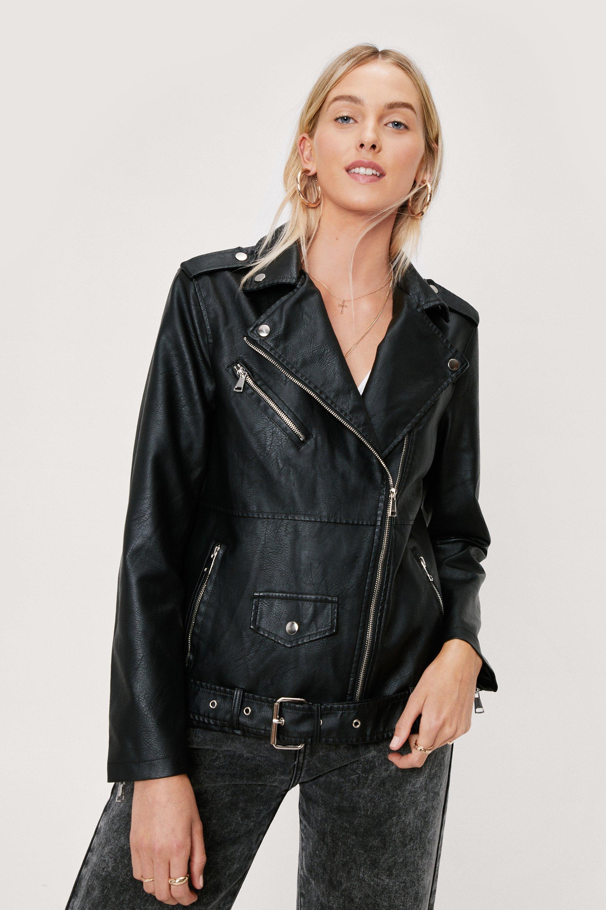 Faux leather belted outlet moto jacket