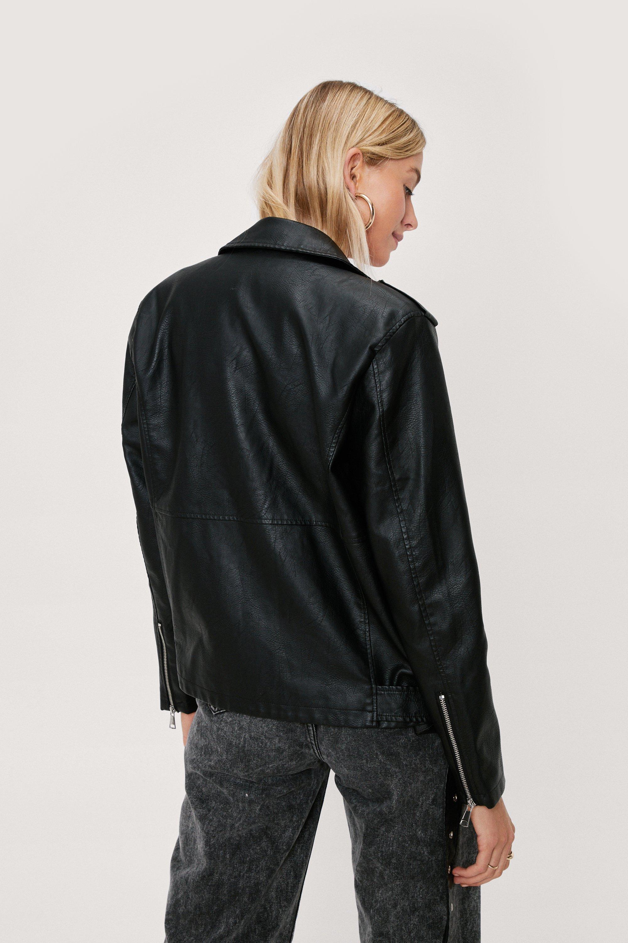 Faux-Leather Belted Biker Jacket