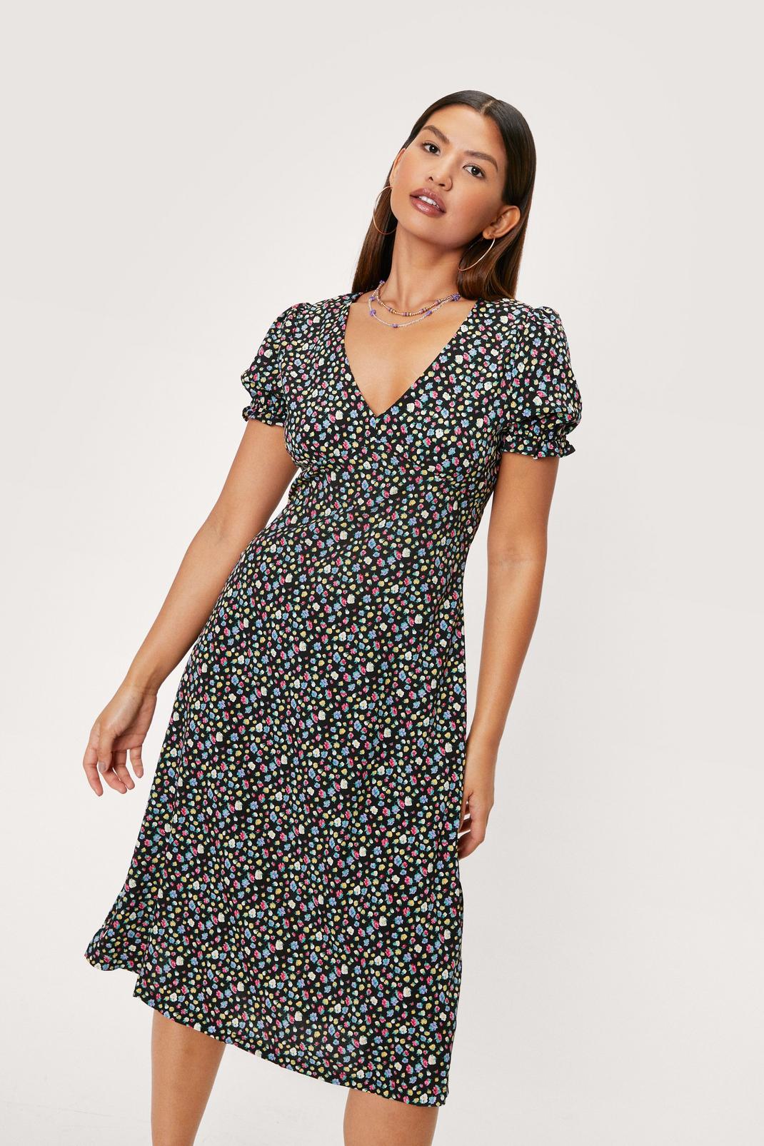 Floral Plunge Midaxi Tea Dress | Nasty Gal