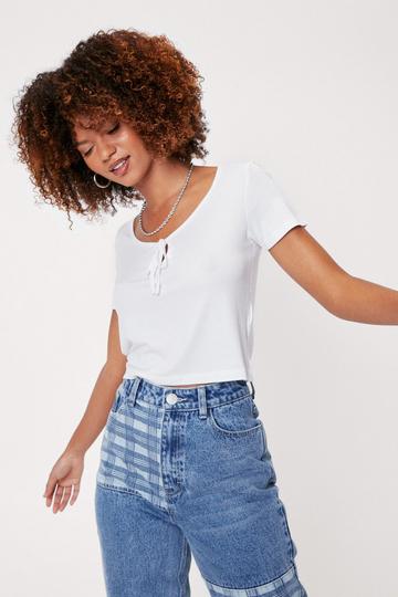 Cut Out Tie Short Sleeve Crop Top white