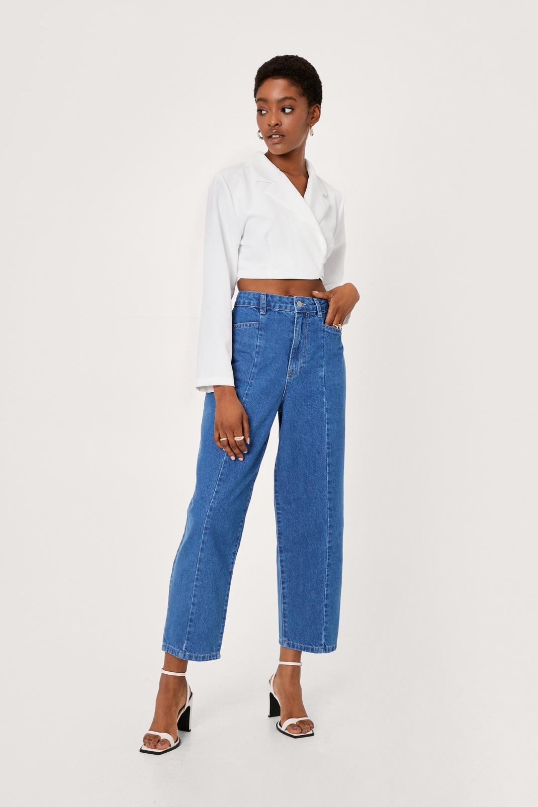 Mid blue Wide Leg Cropped Seam Detail Jeans image number 1