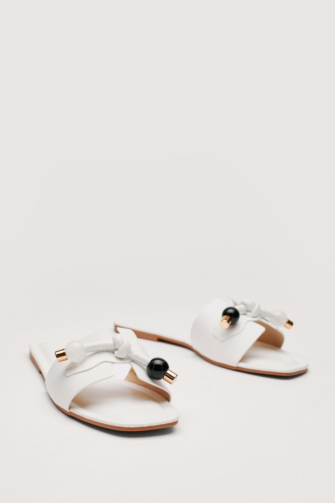 White Faux Leather Open Toe Tie Flat Sandals image number 1