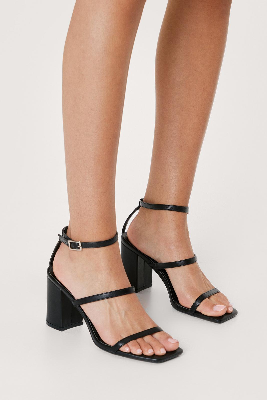 Black Thin Strap Block Heel Sandals image number 1