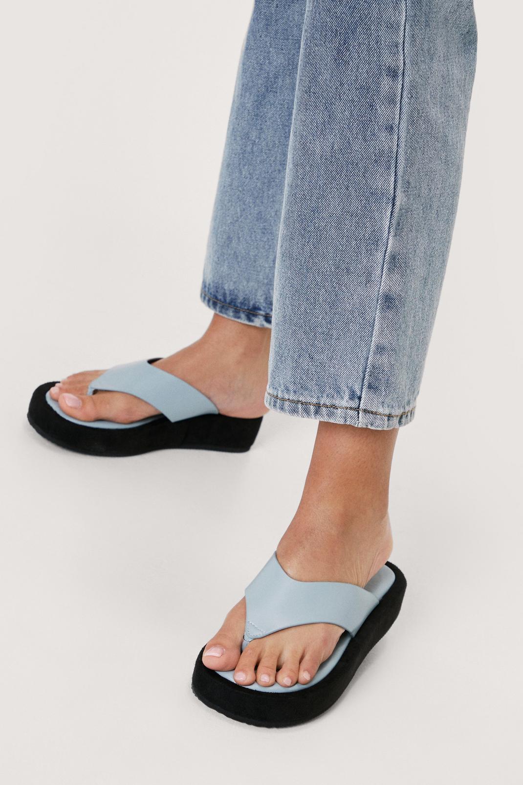 Blue Faux Leather Toe Thong Flatform Sandals image number 1